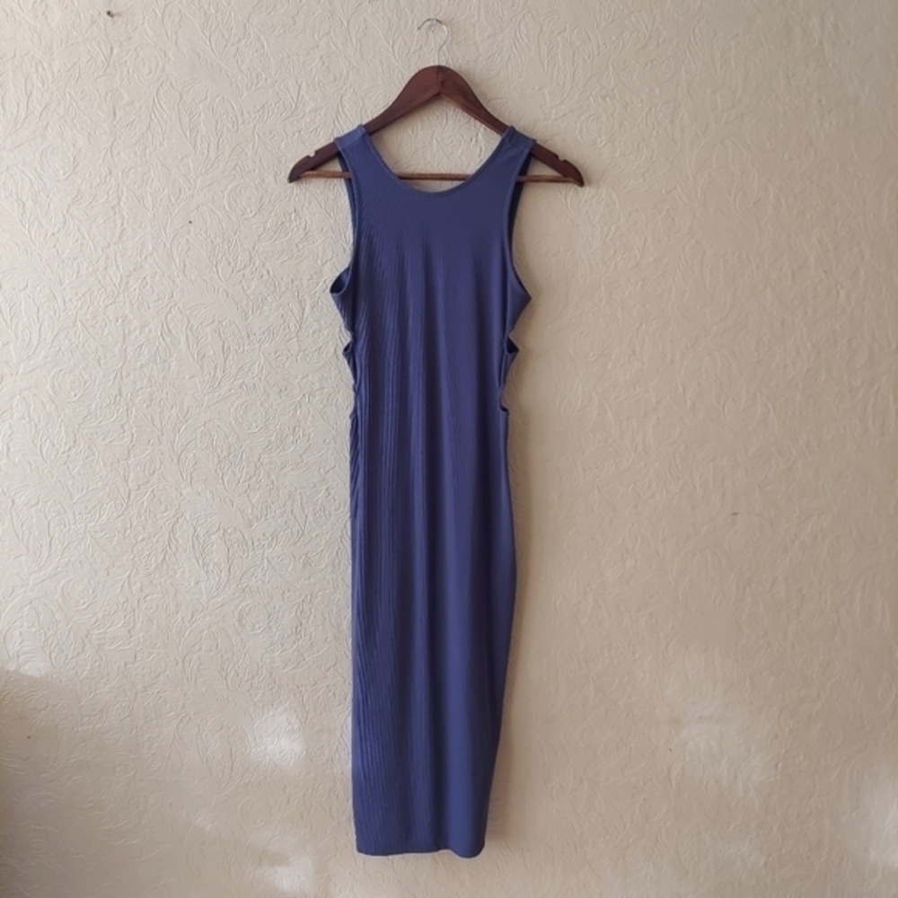 Topshop Midi Dress Blue Grey Ribbed Bodycon Cutout Sleeveless Tank Stretch NEW 4